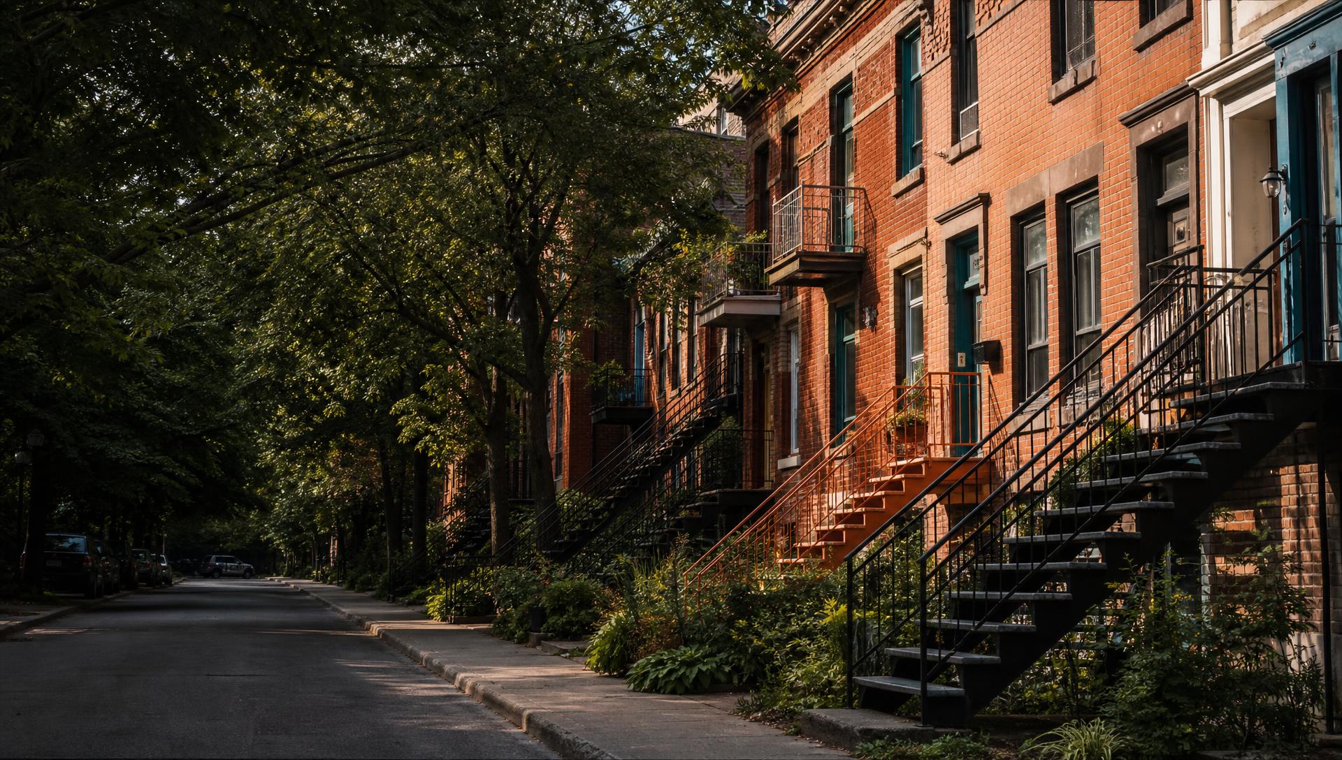 Rue résidentielle du Plateau-Mont-Royal à Montréal en fin d'après-midi